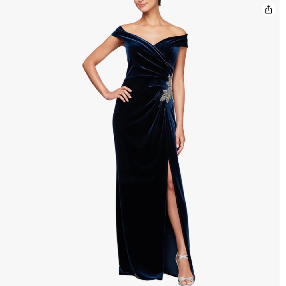 NWT Alex Evenings Women's Long Off The Shoulder Fit and Flare Dress | SIZE 10P